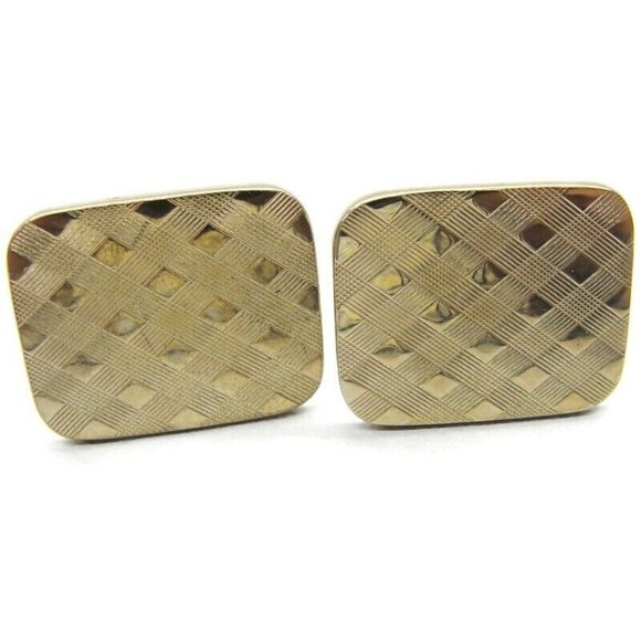 Cufflinks Gold Tone Weave Pattern Tux Shirt Dress Suit Vintage - Picture 2 of 6